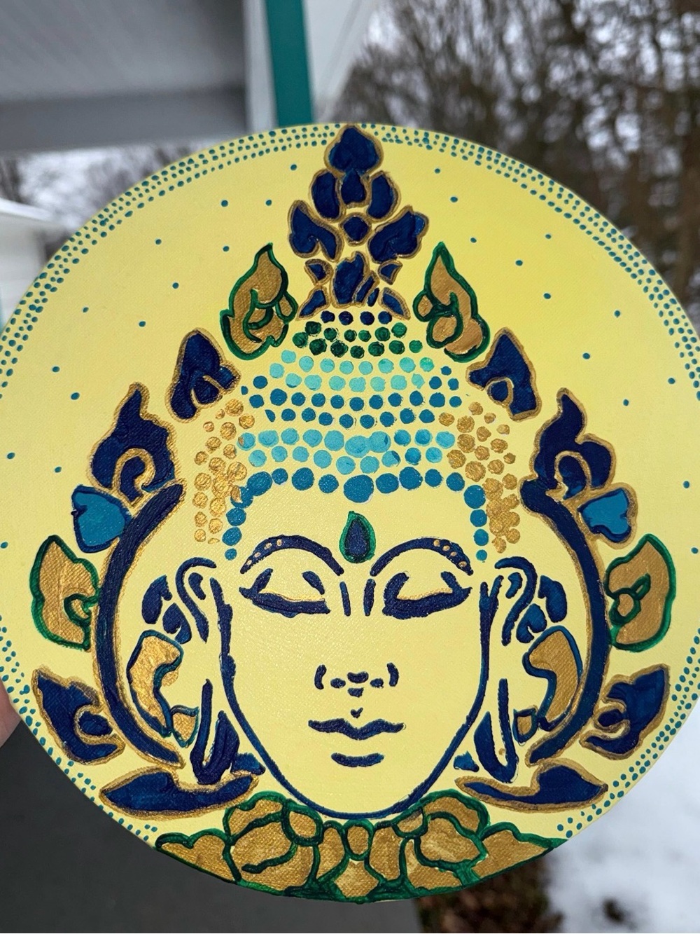 OOAK Hand-Painted Bohemian Gold Metallic Zen Buddha Mandala Wall Decor Canvas